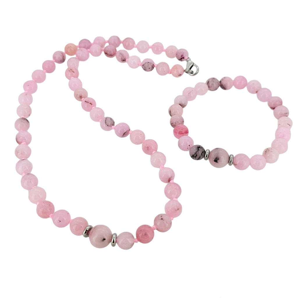 Womens Handmade Beaded Gemstone Necklace Bracelet Set - 8-12mm Natural Gemstone Multicolour, Black, Green, Deep Rose Agate Amethyst Turquoise Necklace Set For Women treasurebayb2b