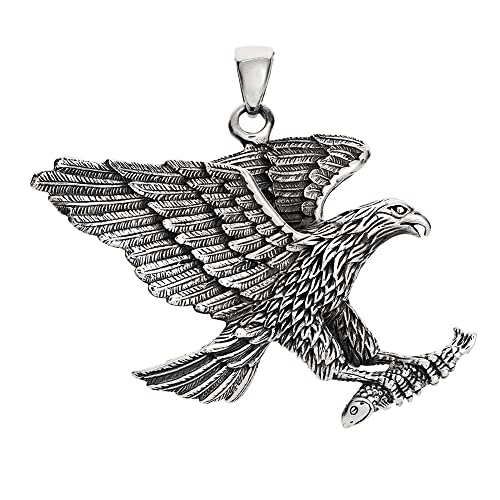 Men's Heavy 925 Sterling Silver Eagle Pendant Necklace, Large Eagle Bird of Prey Pendant for Men treasurebayb2b