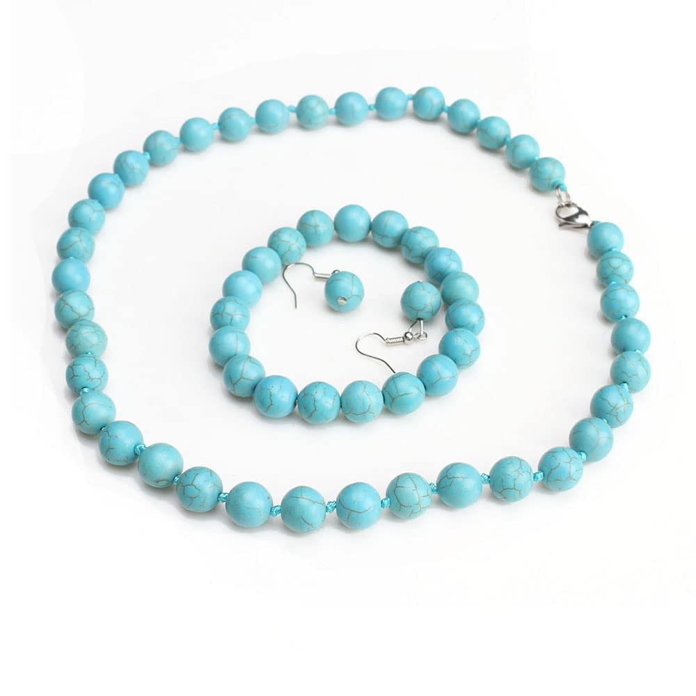 Stunning 12mm Natural Gemstone Beaded Necklace and Bracelet Jewellery Set For Women treasurebayb2b