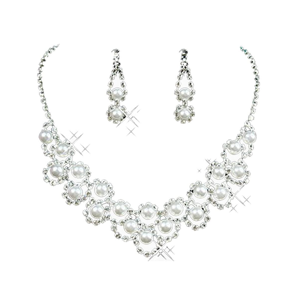Elegant Crystal Clear Diamante Exclusive Bridal Designer Necklace and Earrings Jewellery Set - BA1524TB treasurebayb2b