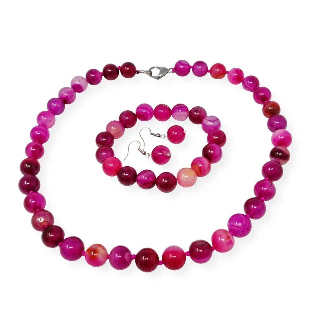 Stunning 12mm Natural Gemstone Beaded Necklace and Bracelet Jewellery Set For Women treasurebayb2b