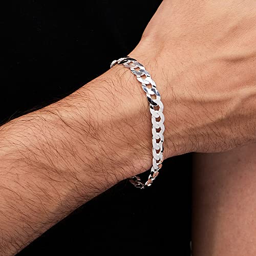 Men's Silver Chain Bracelet - Italian Curb Cuban Chain Bracelet - 925 Sterling Silver 8mm Curb Chain Bracelet for Men - Length 18cm, 19cm, 20cm, 21cm, 22cm, 23cm treasurebayb2b