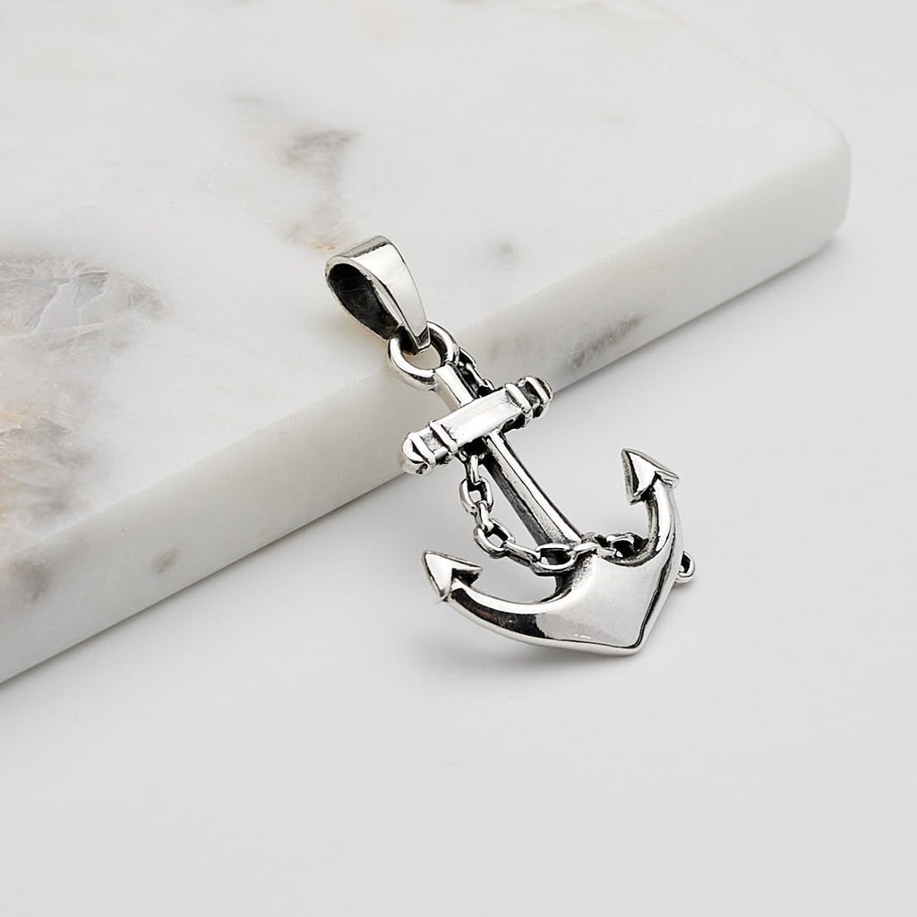 Silver Anchor Pendant Necklace | Men's Sterling Silver Pendant | Anchor Silver Pendant Necklace for men and women treasurebayb2b