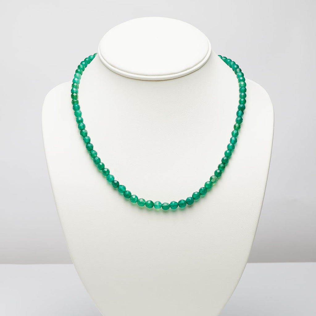Womens Handmade Natural Green Agate Gemstone Beaded Necklace - 6mm Faceted Green Beaded Necklace for Women Ladies and Girls treasurebayb2b