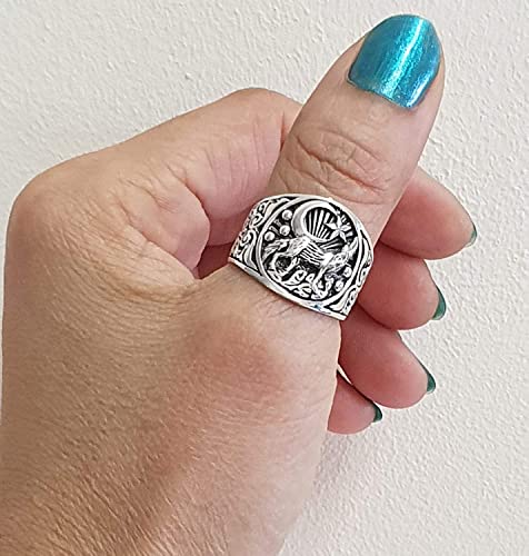 925 Sterling Silver Ring For Men and Women Howling Wolf and Crescent Moon Detailing treasurebayb2b