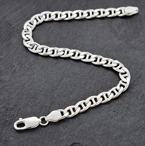 Men's Silver Bracelet Heavy Thick 925 Sterling Silver 6.5MM Mariner Chain Brecelet Length 18.5cm, 19.5cm, 21cm, 22cm and 23cm treasurebayb2b