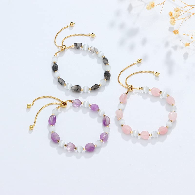 Handmade Womens Natural Gemstone Bracelet | Stress and Anxiety Power Bead Healing Crystal Gemstone Pearl Bracelet - Adjustable Size treasurebayb2b