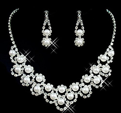 Elegant Crystal Clear Diamante Exclusive Bridal Designer Necklace and Earrings Jewellery Set - BA1524TB treasurebayb2b