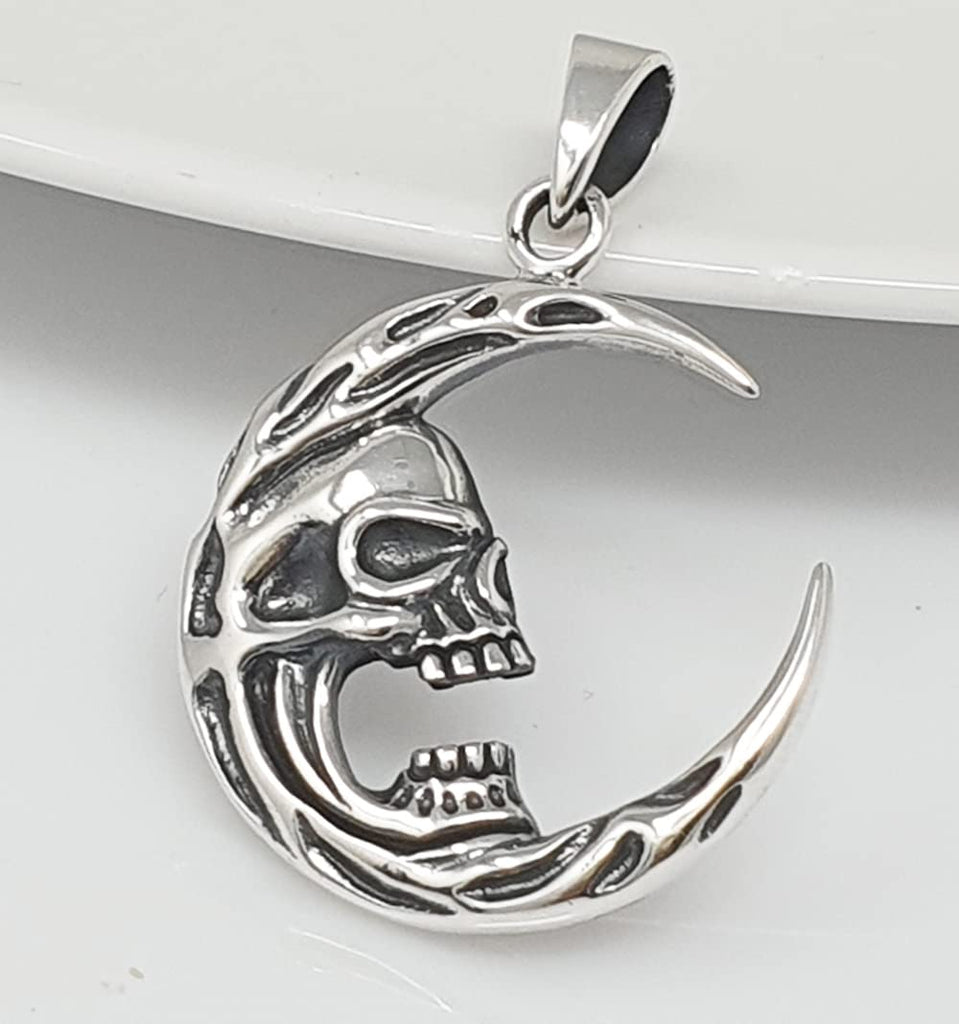 Skull and Moon Pendant for Men and Women Made from 925 Sterling Silver treasurebayb2b