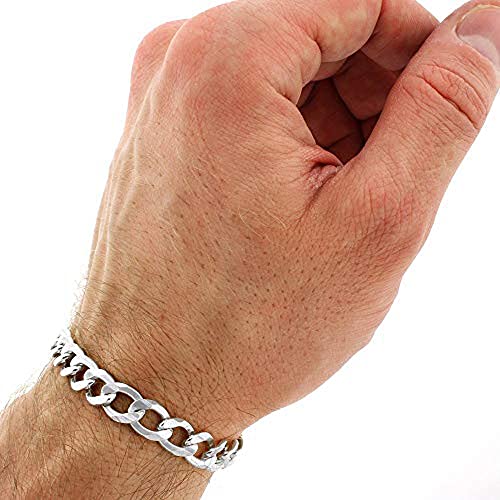 Men's Silver Chain Bracelet - Italian Curb Cuban Chain Bracelet - 925 Sterling Silver 8mm Curb Chain Bracelet for Men - Length 18cm, 19cm, 20cm, 21cm, 22cm, 23cm treasurebayb2b