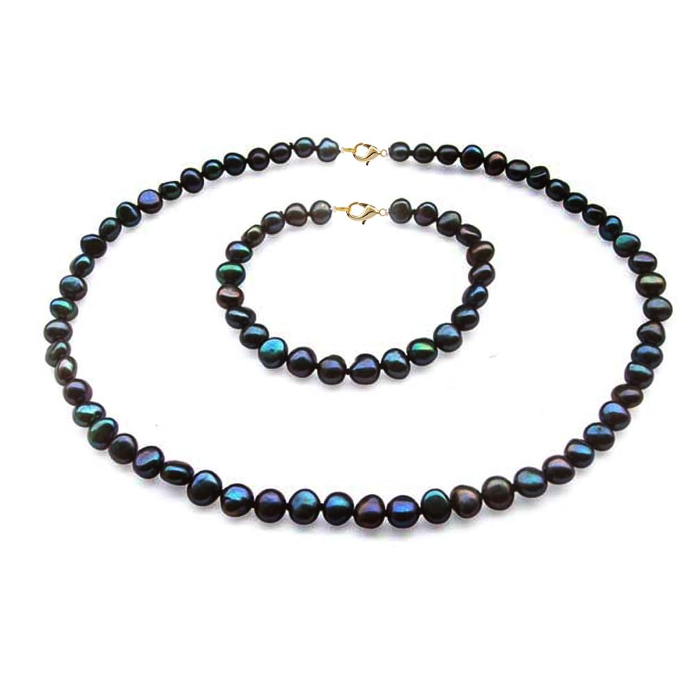 Womens Pearl Necklace Bracelet Earrings Set 7-8mm Natural Baroque Pearl Gift for Her treasurebayb2b