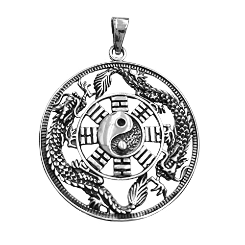 Mens Women's Yin and Yang Flying Dragon Pendant Necklace treasurebayb2b