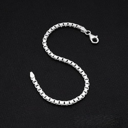 Men's Women's Silver Bracelet 3.5mm Solid 925 Silver Box Chain Bracelet for Men Ladies and Girls - Length: 17.5/19.5/21.5Cm treasurebayb2b