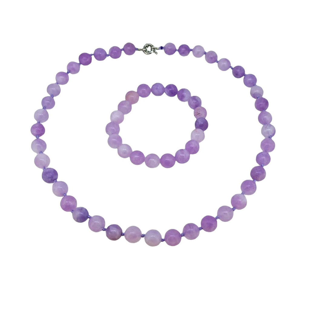 Women's Necklace Jewellery Set | Stunning 10mm Natural Gemstone Beaded Necklace Bracelet treasurebayb2b