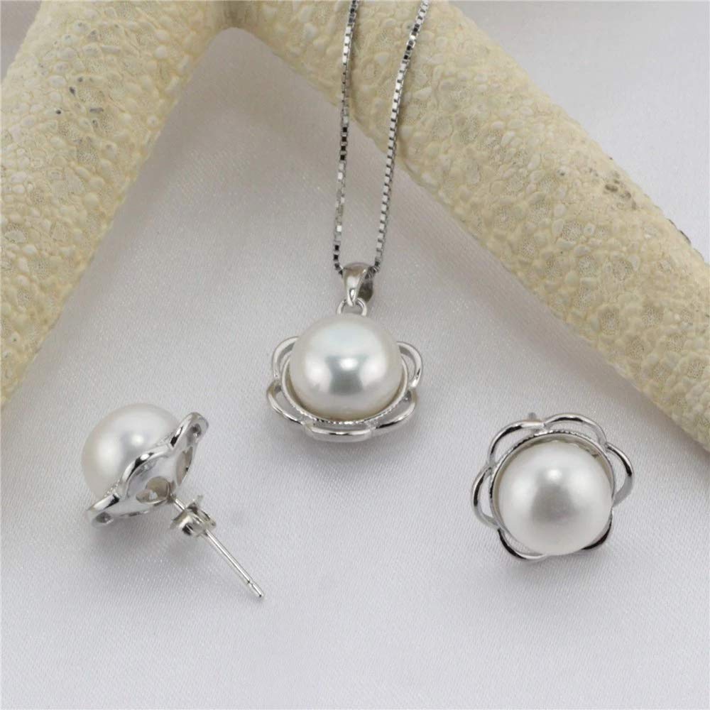Women's AA Grade 8-9mm Pearl Necklace and Earrings Set For Women Ladies and Girls White - Design 2 treasurebayb2b