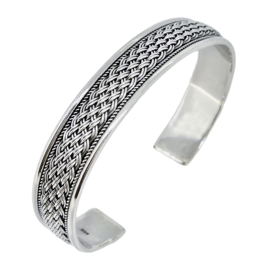 Mens Womens Solid 925 Sterling Silver Bangle Bracelet TBC658 Braided Details treasurebayb2b
