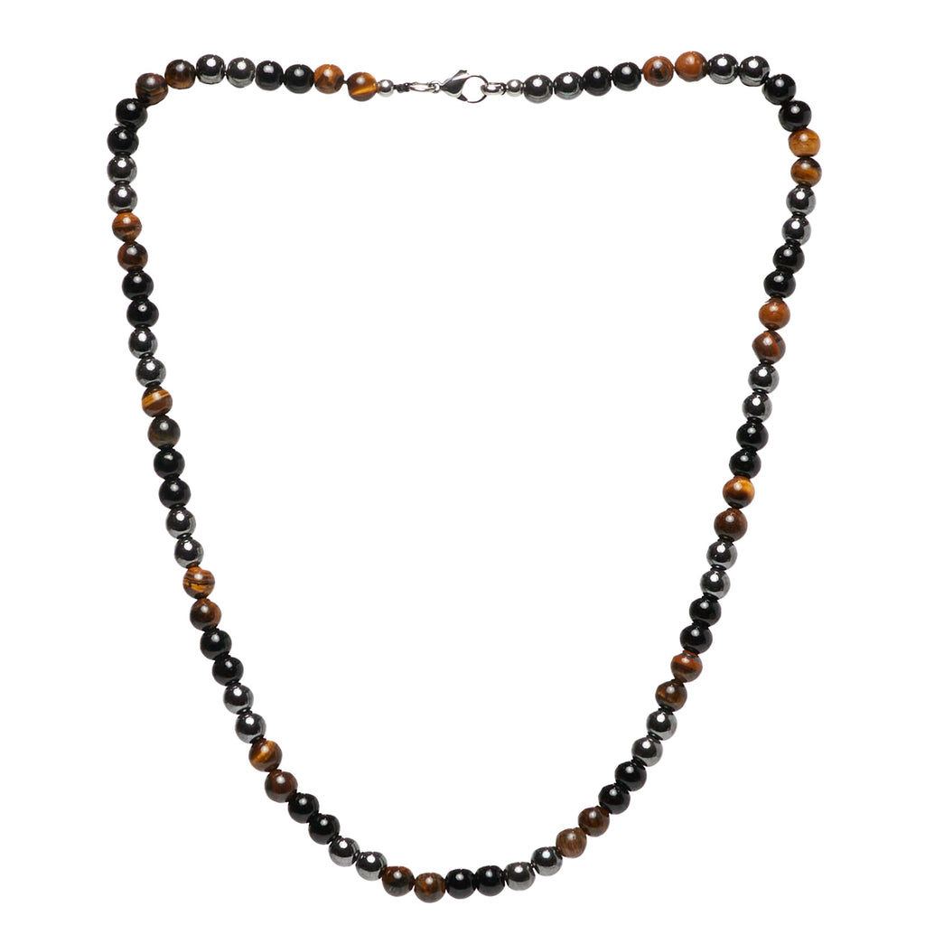 Handmade Mens Tigers Eye Onyx Beaded Necklace Chain Natural Gemstones Healing Crystal Jewellery treasurebayb2b