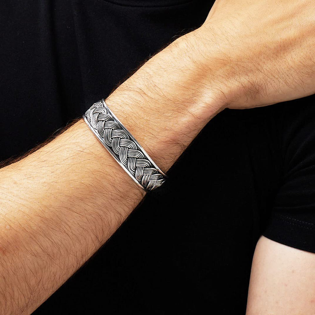 Mens Solid 925 Sterling Silver Bangle Bracelet, Silver Cuff for Men and Women treasurebayb2b