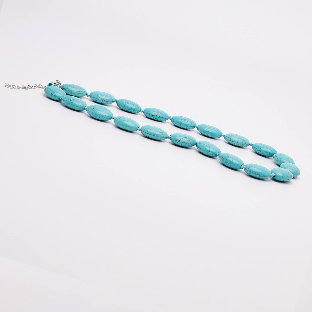 Stunning Oval Shape Natural Gemstone Beaded Necklace for Women Blue Turquoise treasurebayb2b