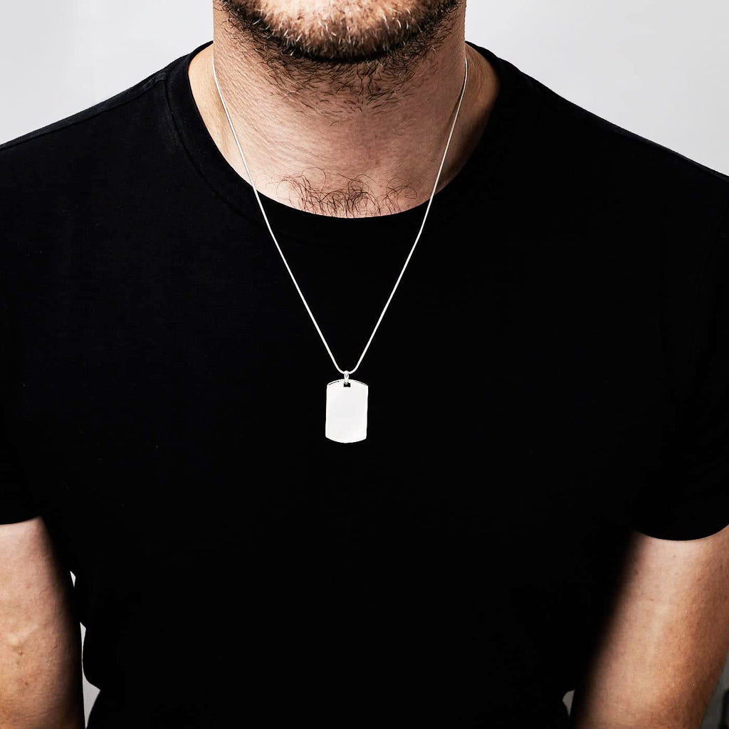 Classic Men's 925 Silver ID Tag Pendant, Dog Tag Army Pendant for Men treasurebayb2b