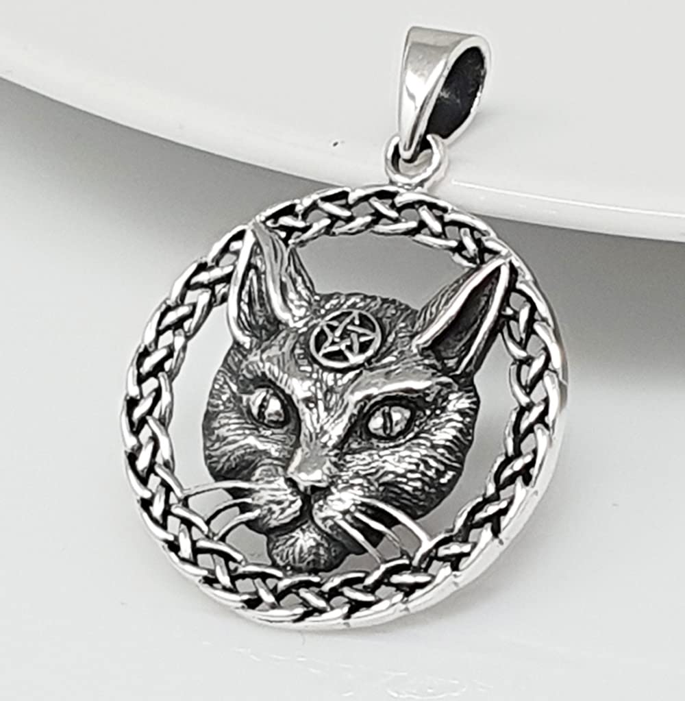 Celtic Knot with Witches Cat Details Pendant Necklace for Women Made from 925 Sterling Silver treasurebayb2b