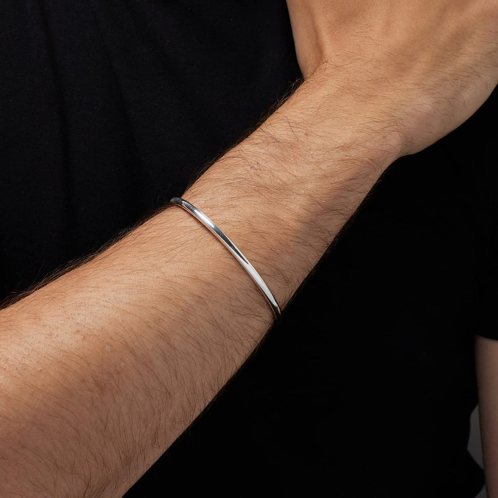 Men's Solid 925 Sterling Silver Torque Bangle Bracelet - Plain Silver Bracelet for Men treasurebayb2b