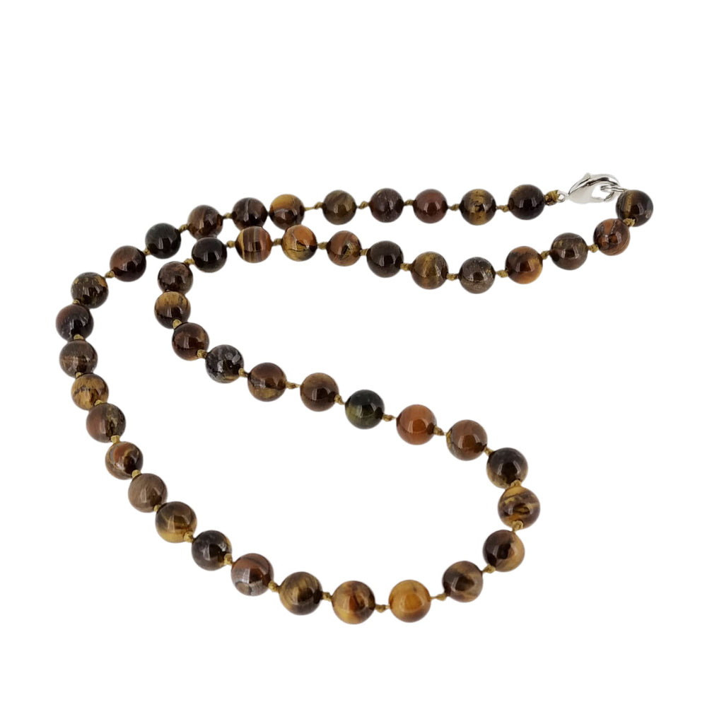Women's Handmade Gemstone Beaded Necklace 8mm Natural Rose Quartz, Tiger's Eye, Aquamarine, Agate necklace for Women Ladies and Girls treasurebayb2b