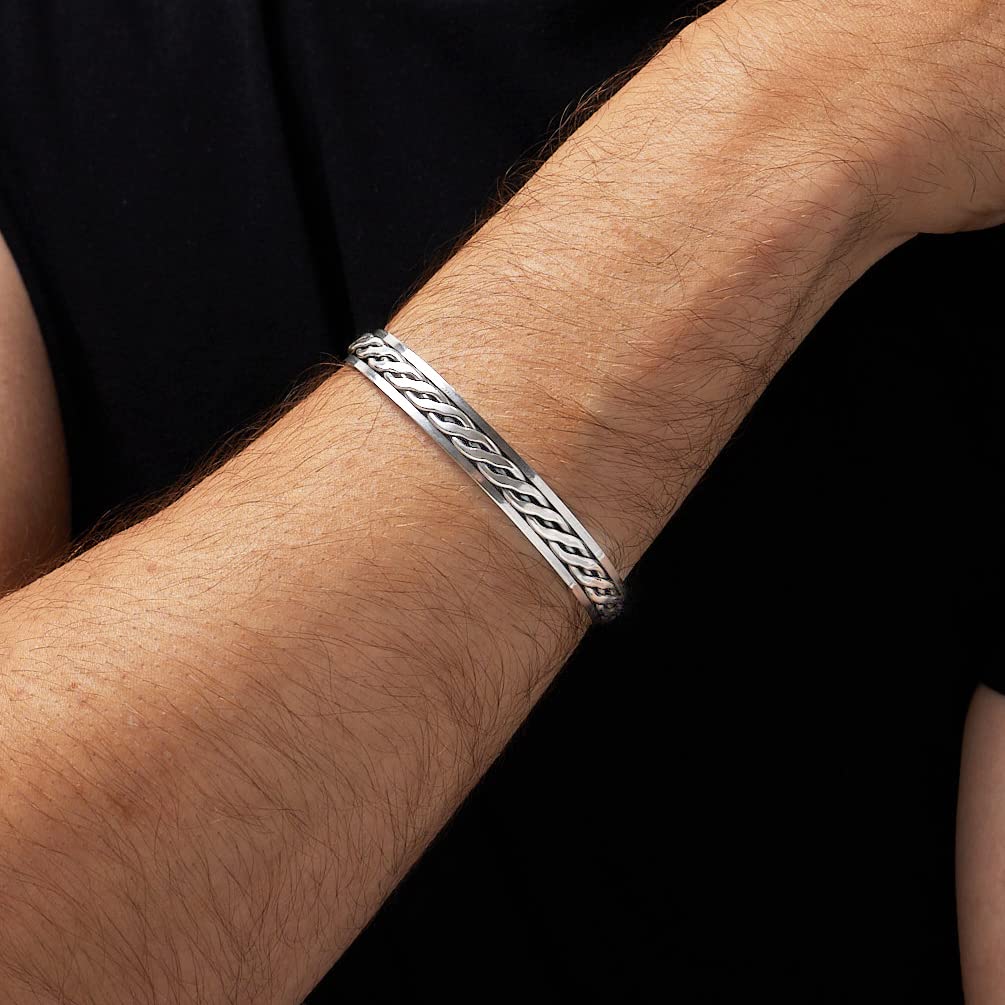 Men's Silver Bracelet 925 Sterling Silver open Cuff Bangle For men Braided treasurebayb2b