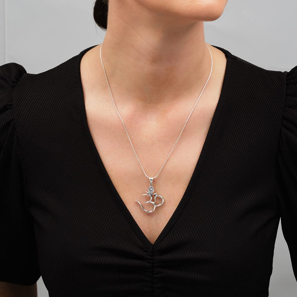 Women's Silver pendant Necklace 3.5cm Silver Ohm, OM Pendant Necklace on Chain, Yoga Pendant Necklace treasurebayb2b