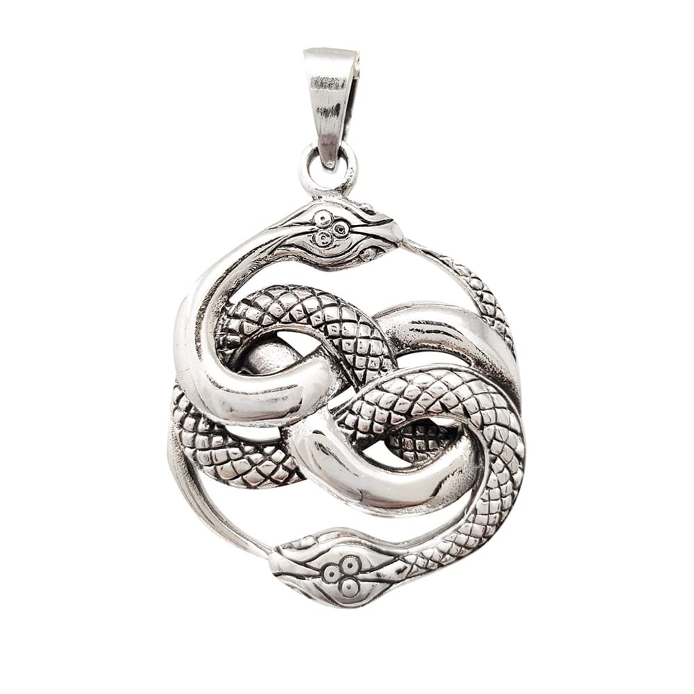 Women's Men's 925 Sterling Silver Snakes Wrap Around Pendant Necklace treasurebayb2b