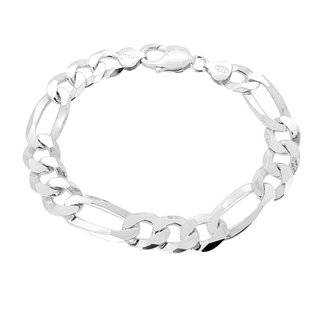Mens 9.5mm Solid 925 Sterling Silver Figaro Chain Bracelet Made in Italy treasurebayb2b