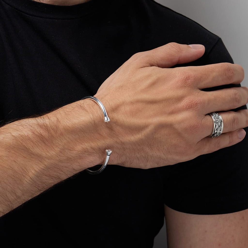 Men's Solid 925 Sterling Silver Torque Bangle Bracelet - Plain Silver Bracelet for Men treasurebayb2b
