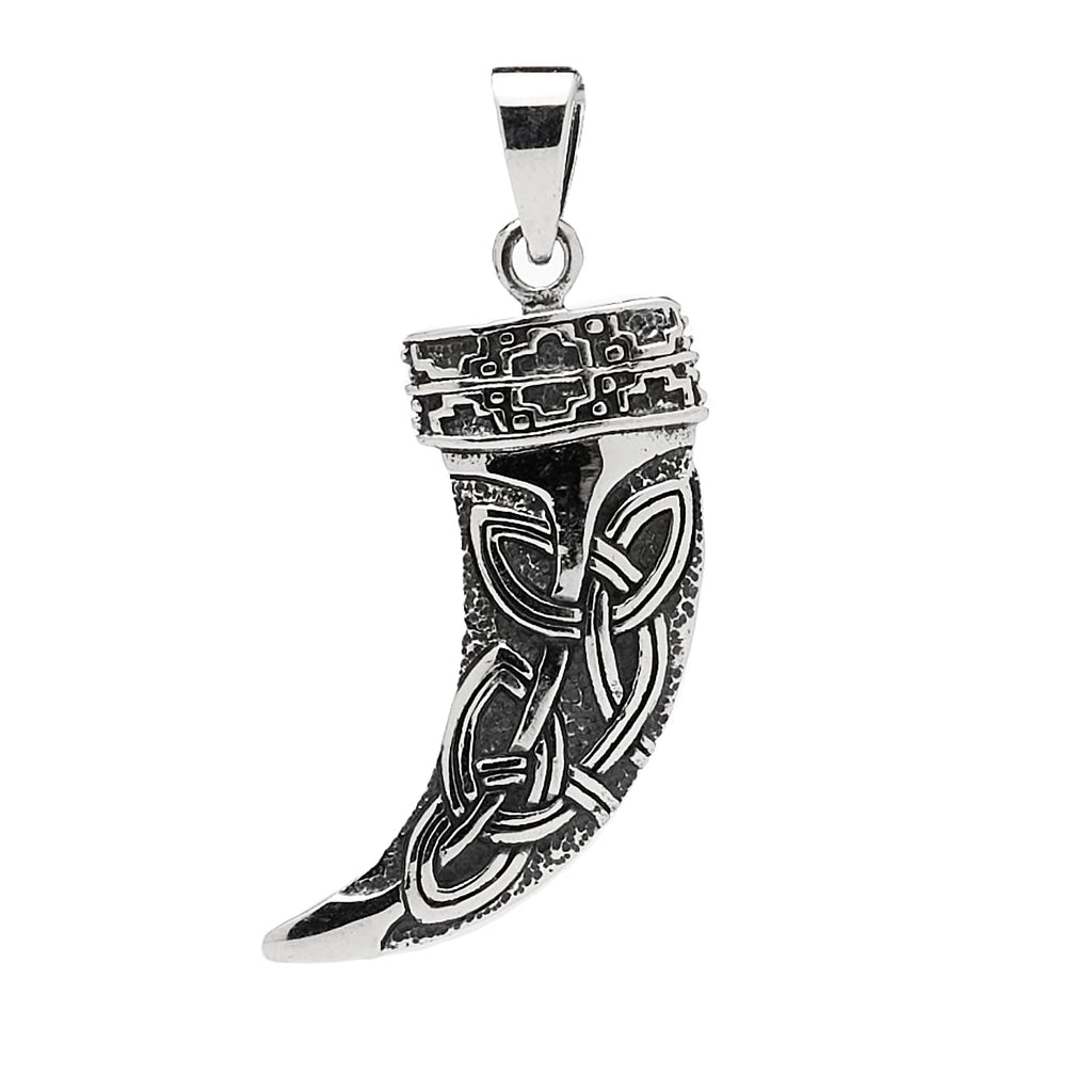 Men's Celtic Viking Horn Pendant - 925 Sterling Silver Double Sided Pendant with Celtic Knots - Ancient Norse Symbolism treasurebayb2b