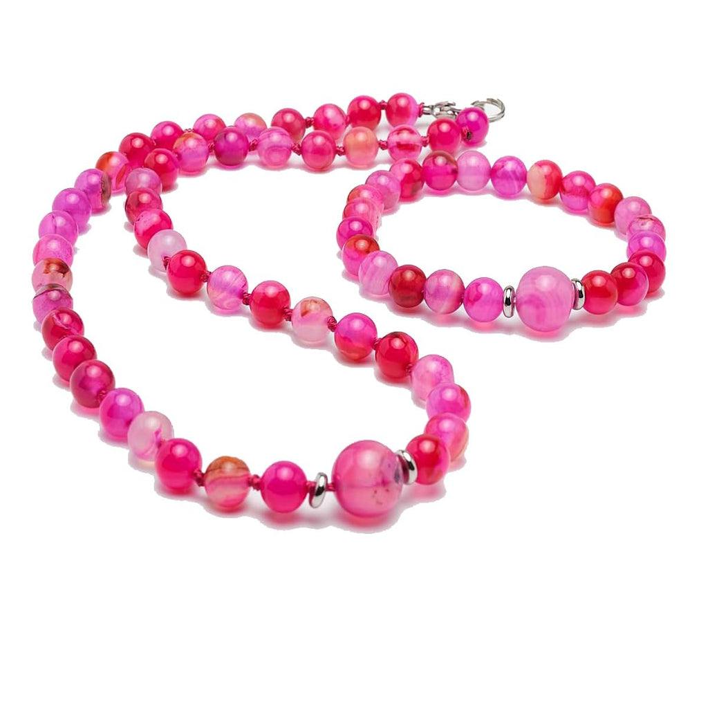 Womens Handmade Beaded Gemstone Necklace Bracelet Set - 8-12mm Natural Gemstone Multicolour, Black, Green, Deep Rose Agate Amethyst Turquoise Necklace Set For Women treasurebayb2b