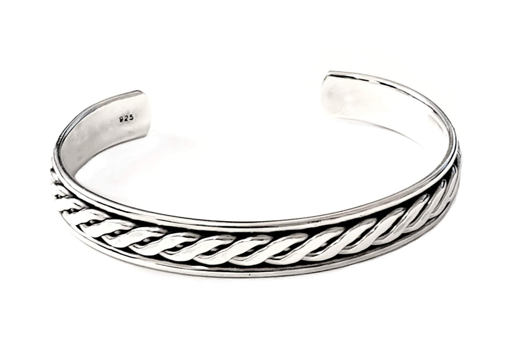 Men's Silver Bracelet 925 Sterling Silver open Cuff Bangle For men Braided treasurebayb2b