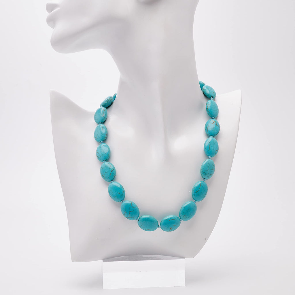 Stunning Oval Shape Natural Gemstone Beaded Necklace for Women Blue Turquoise treasurebayb2b