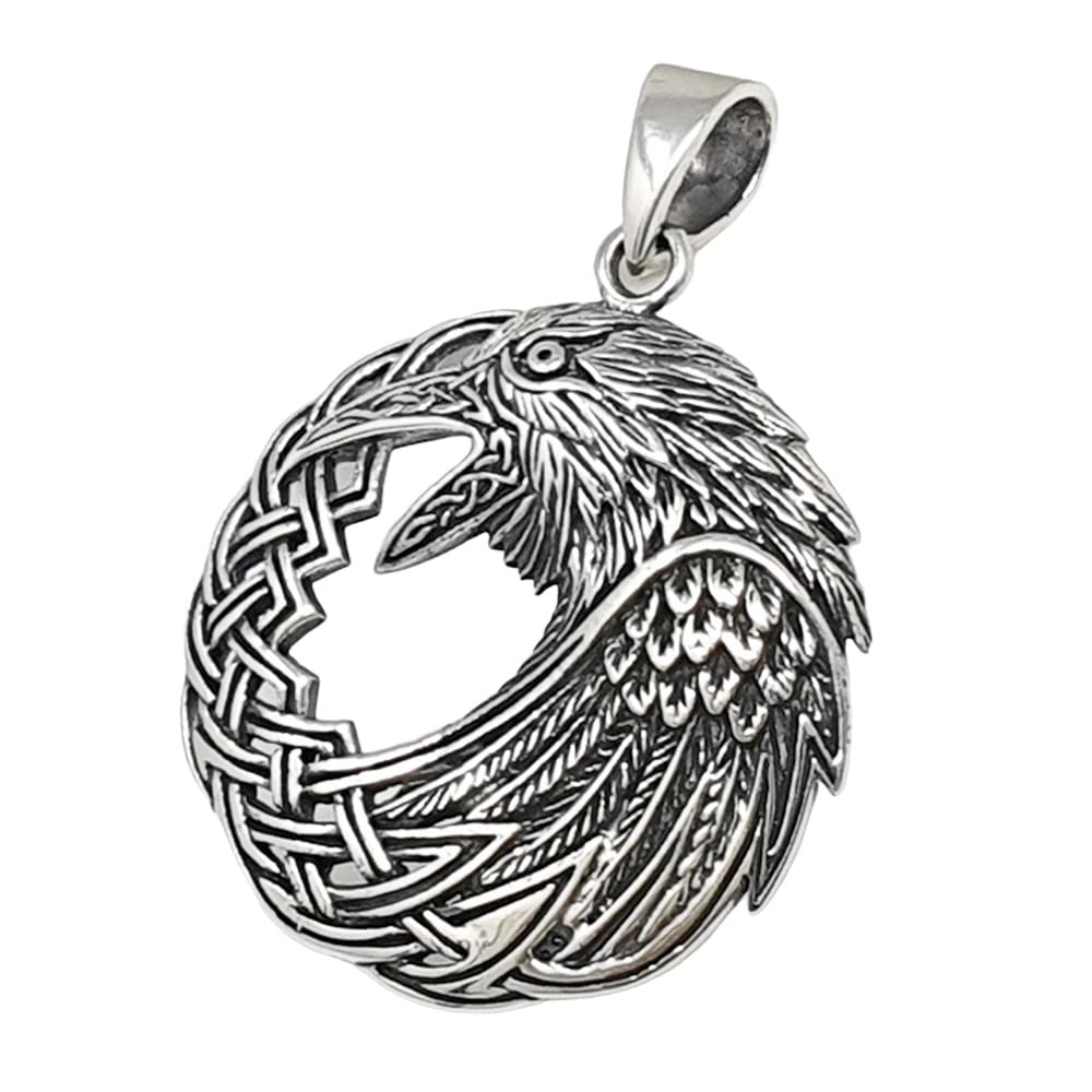 Raven Bird Celtic Pendant - Men's Women's Jewellery 925 Sterling Silver Pendant Necklace treasurebayb2b