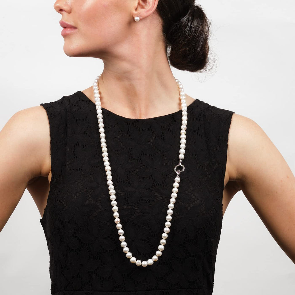 Stunning 85cm/34" Long AA Grade 9-10mm White Fresh Water Pearl Necklace treasurebayb2b
