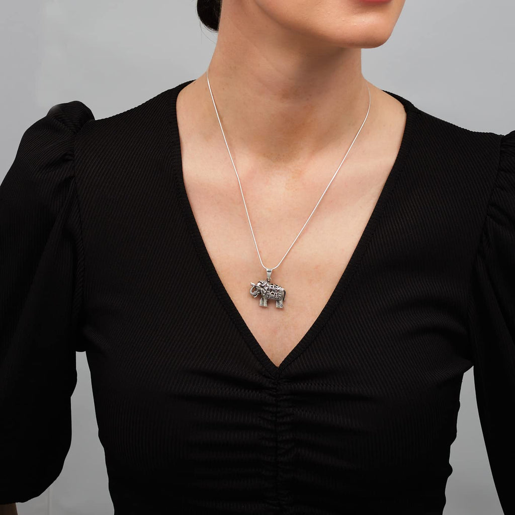 Elephant Silver Pendant Necklace on Chain, Pendant Necklace for Women and Men treasurebayb2b