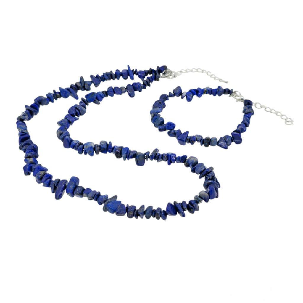 Beautiful Natural Blue Turquoise, Sapphire Jade Gemstone Chips Necklace and Bracelet Set for Women and Girls treasurebayb2b