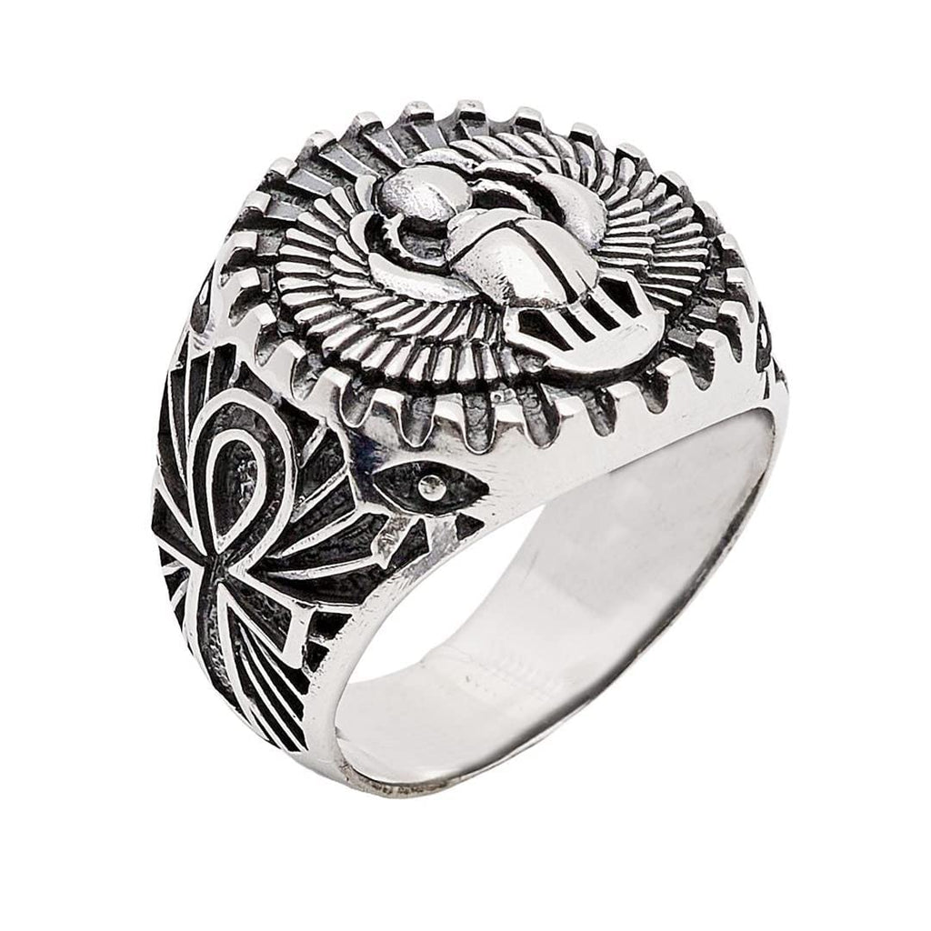 Men's Silver Ring Egyptian Scarab Beetle Ring, Egyptian god Khepri Sacred Ring, Ancient Egyptian Protection Ring, Egyptian Jewelry 925 Sterling Silver treasurebayb2b