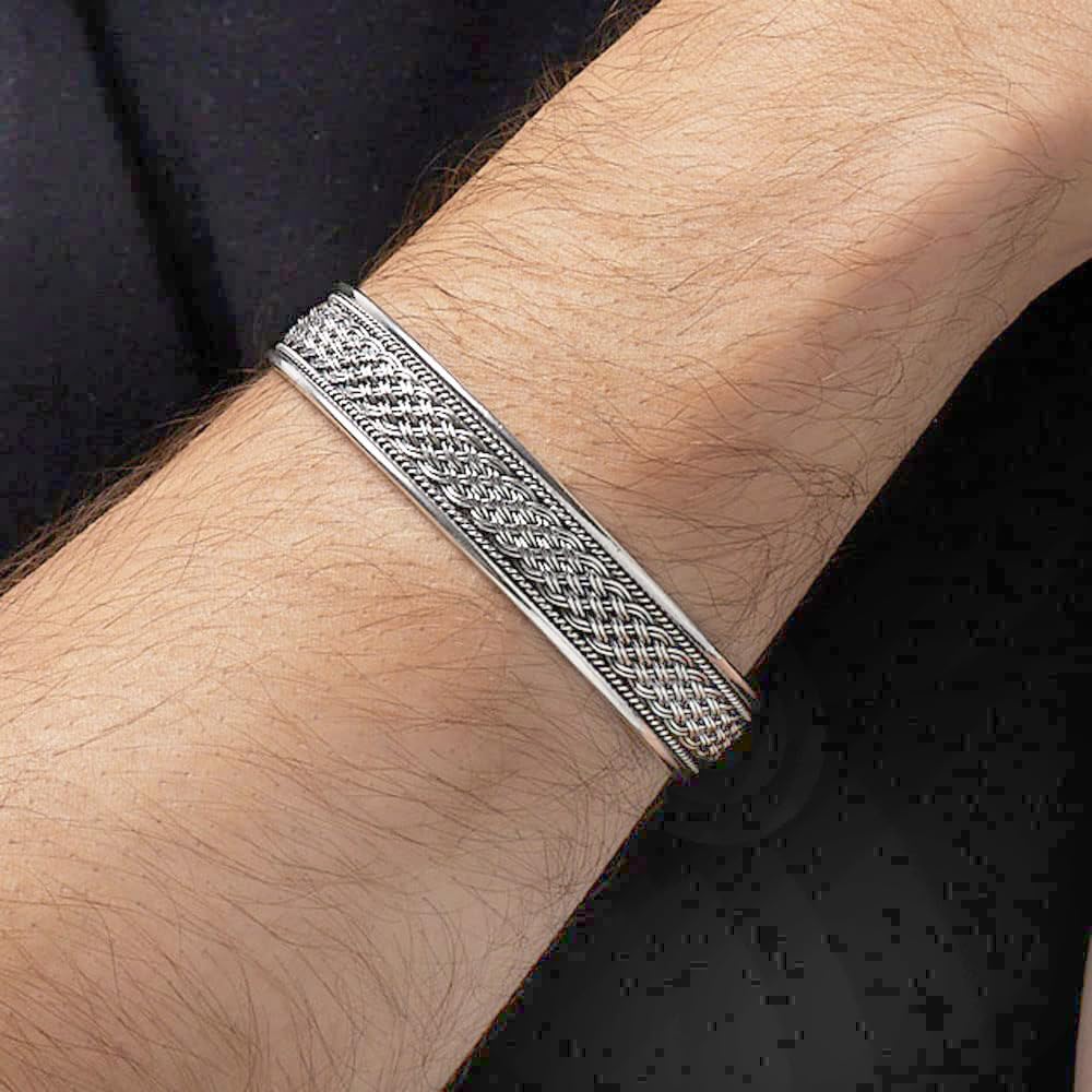 Mens Womens Solid 925 Sterling Silver Bangle Bracelet TBC658 Braided Details treasurebayb2b
