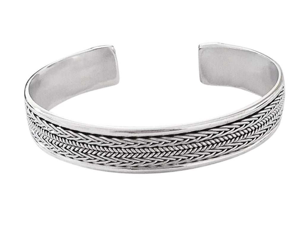 Womens Solid 925 Sterling Silver Bangle Bracelet Raised Chain Pattern treasurebayb2b