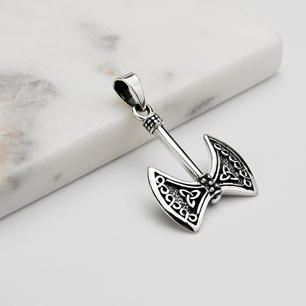 Men's Silver Pendant | Sterling Silver Viking Axe Pendant for Men with Celtic Knot Detail treasurebayb2b