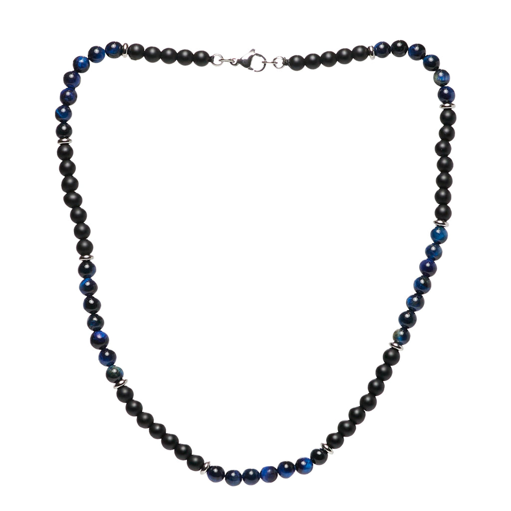 Handmade Mens Tigers Eye Onyx Beaded Necklace Chain Natural Gemstones Healing Crystal Jewellery treasurebayb2b