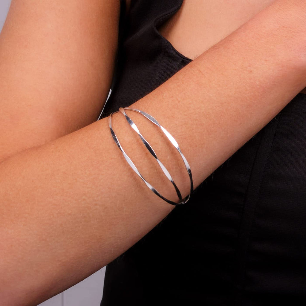 925 Sterling Silver Three Strands Bangle Bracelet For Women and Girls Inner Size 6.5CM treasurebayb2b