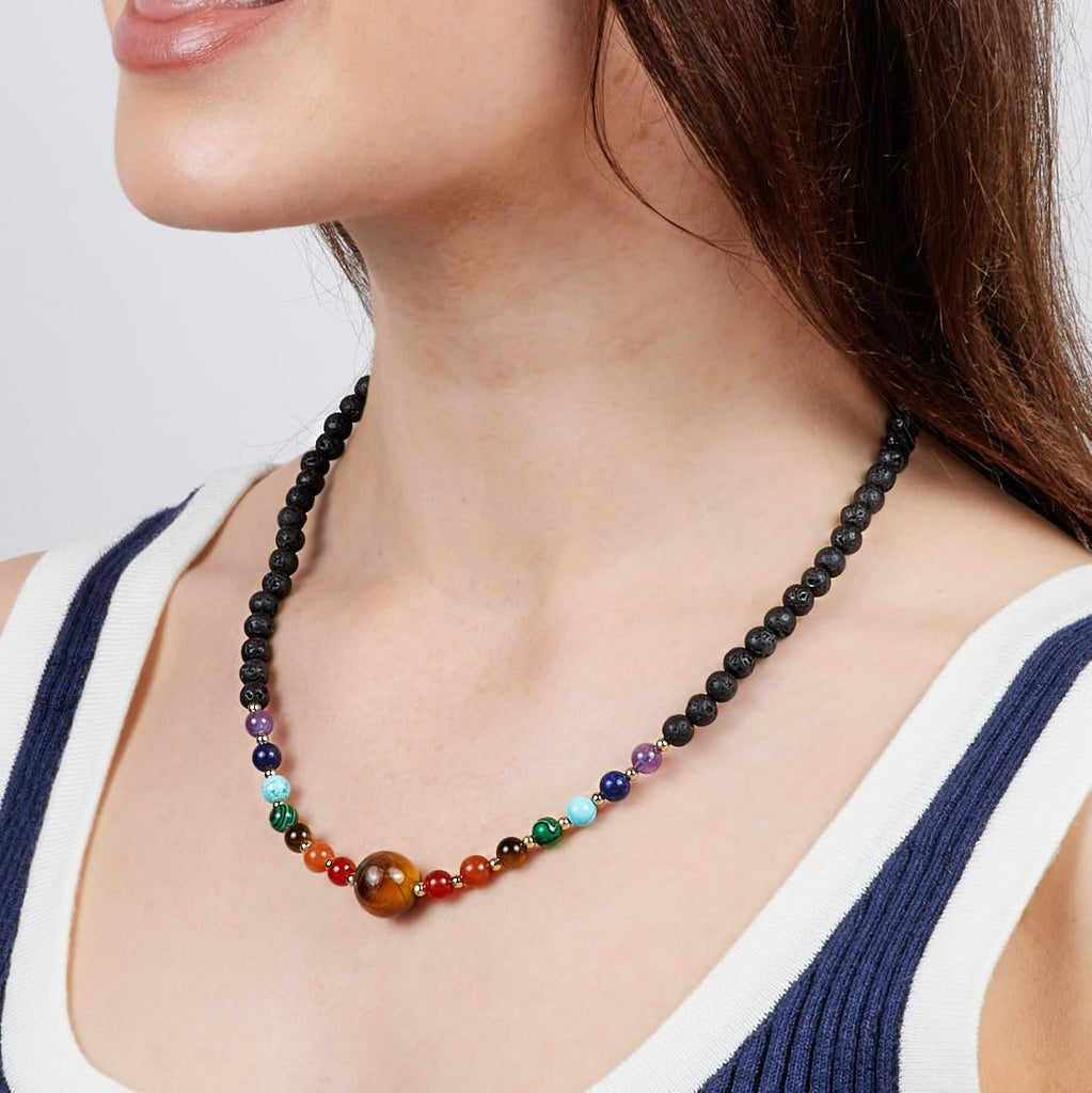 Handmade Mens Women's Chakra Beaded Necklace Adjustable Length - Natural Gemstones Power Bead Healing Crystal Jewellery treasurebayb2b
