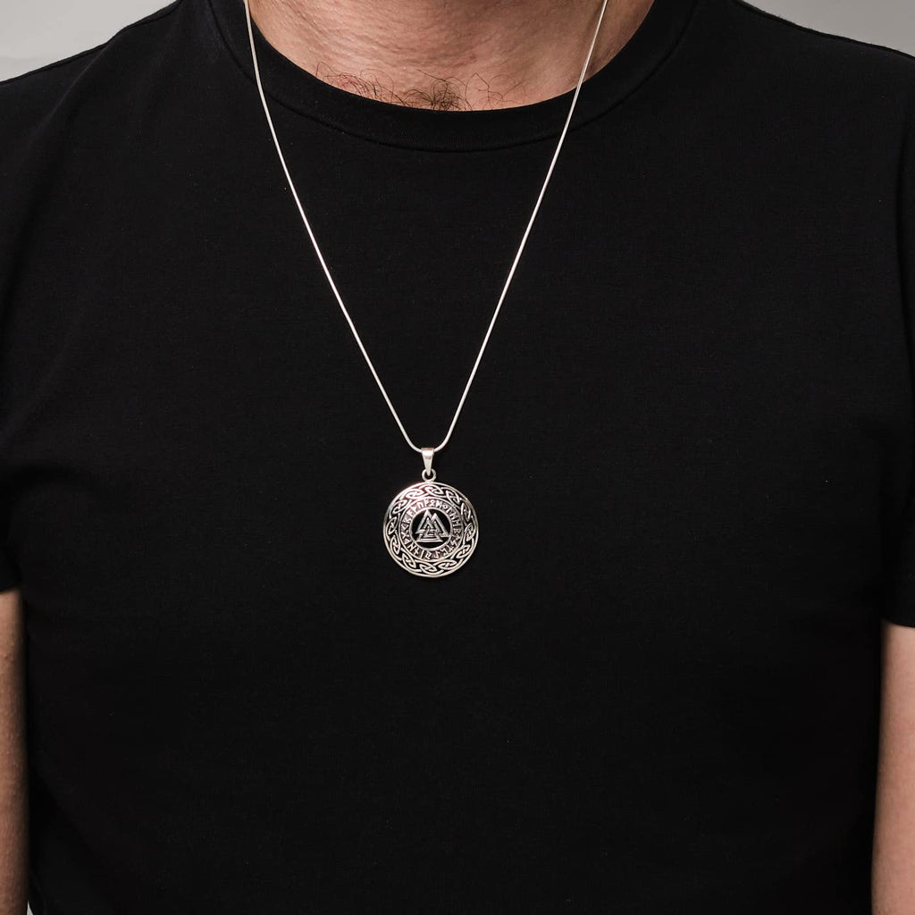 Valknut Mythology and Script Pendant Made from 925 Sterling Silver, Pendant for Men and Women treasurebayb2b