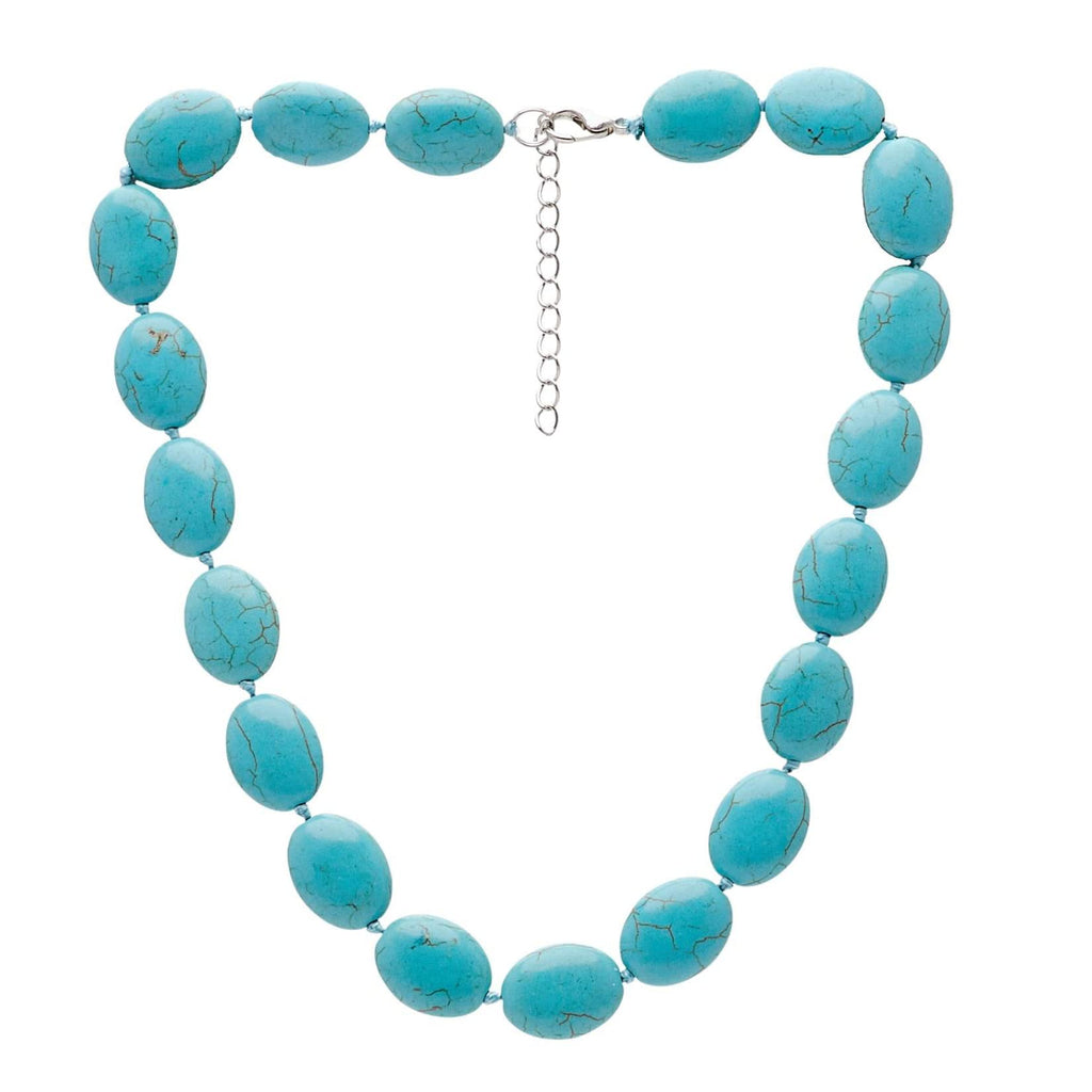 Stunning Oval Shape Natural Gemstone Beaded Necklace for Women Blue Turquoise treasurebayb2b