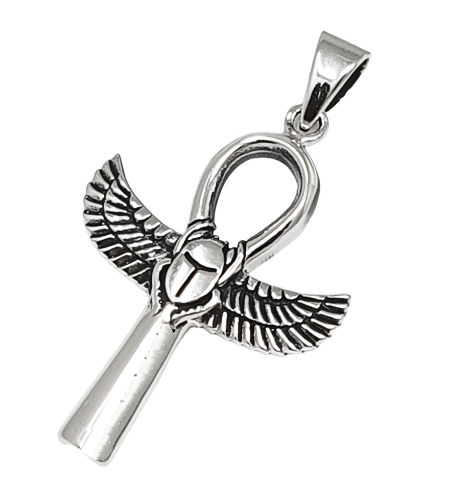 Ankh Wings Pendant - Ankh Pendant STERLING SILVER 925 Scarab Key of Life Ancient Egyptian Symbols of Life Ankh Sacred Symbol Talisman Amulet Good luck gift treasurebayb2b